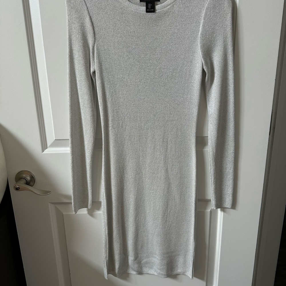 Rachel Zoe Gray Long Sleeve Crew Neck Dress